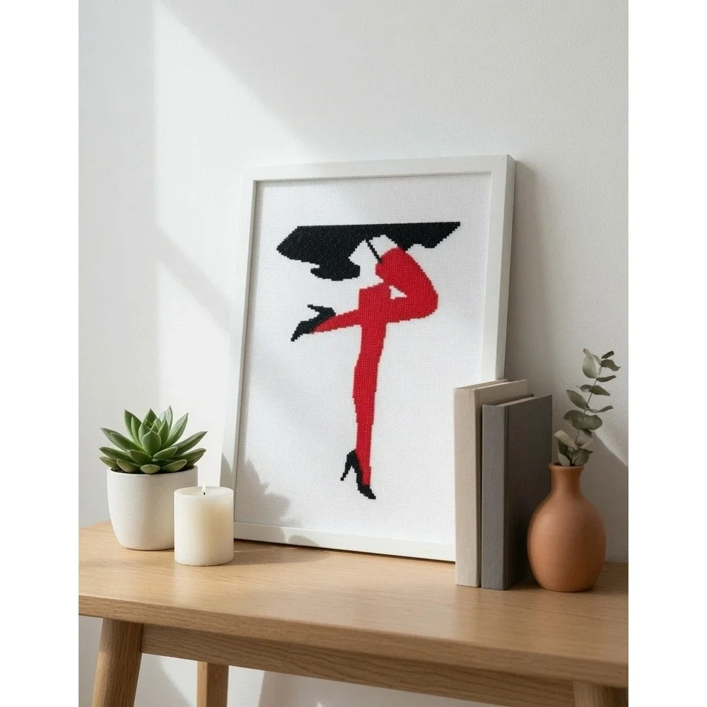 Legs in Stocking Modern Cross Stitch Pattern Red Black DIY